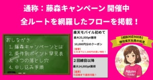 楽天社員による、藤森キャンペーン解説記事の表紙。黒板に記事の目次が書かれている。