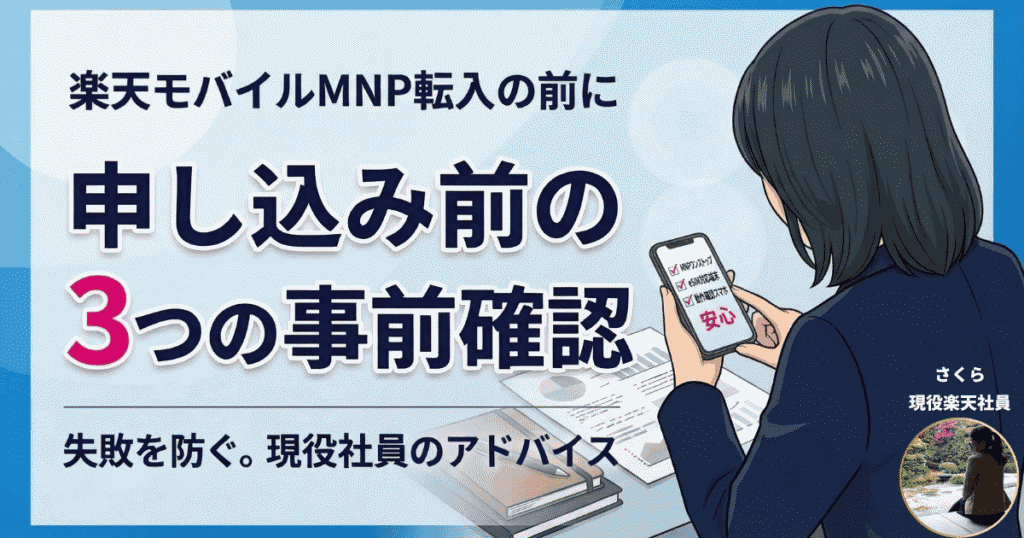 楽天モバイルへMNP転入する前の「3つの事前確認」を解説するアイキャッチ画像